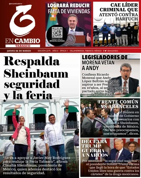 Portada de En Cambio - Tabasco (portada) del jueves, 6 de marzo de 2025