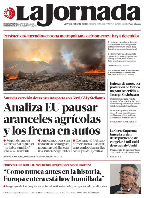 Portada de La Jornada del jueves, 6 de marzo de 2025
