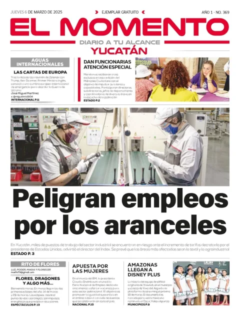 Portada de El Momento Yucatan del jueves, 6 de marzo de 2025