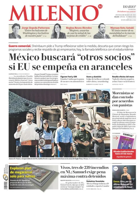 Portada de Milenio del jueves, 6 de marzo de 2025