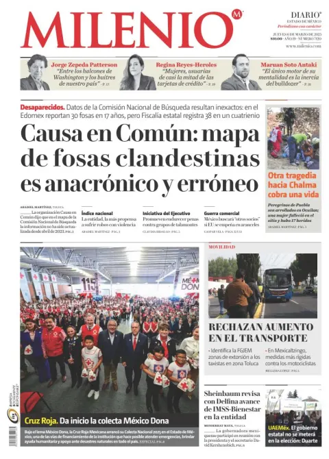 Portada de Milenio Edo de Mexico del jueves, 6 de marzo de 2025