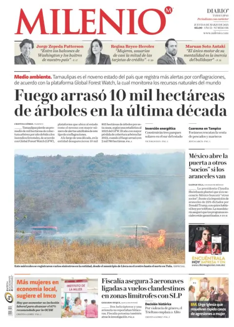 Portada de Milenio Tamaulipas del jueves, 6 de marzo de 2025
