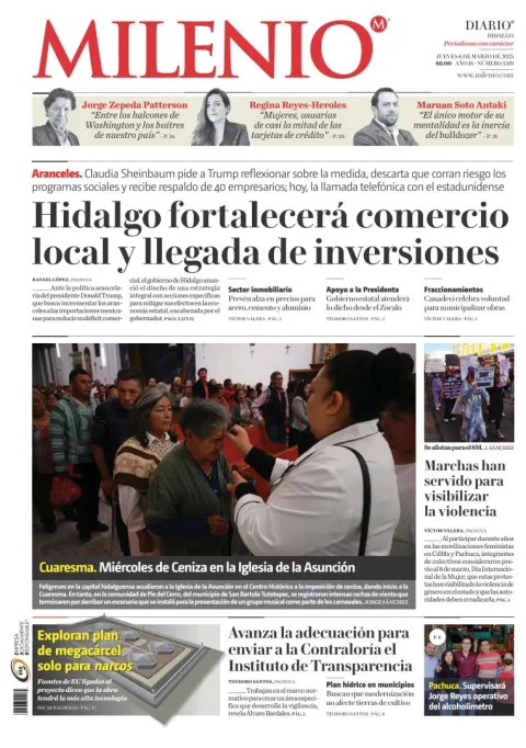 Portada de Milenio Hidalgo del jueves, 6 de marzo de 2025