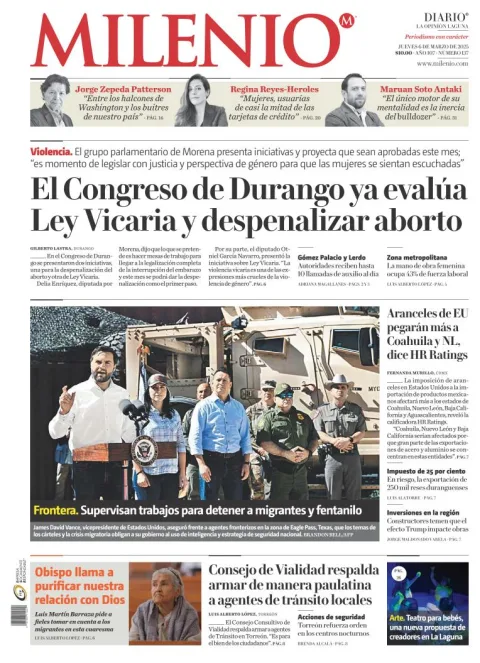 Portada de Milenio Laguna del jueves, 6 de marzo de 2025