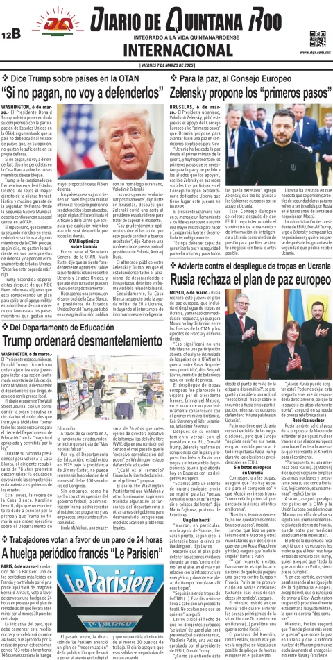 Portada de Diario de Quintana Roo (contra Portada)