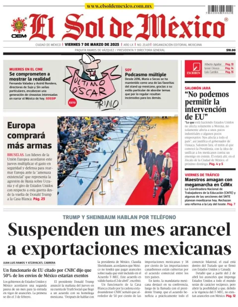 Portada de El Sol de Mexico