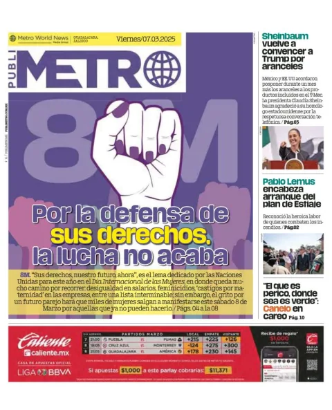Portada de Publimetro Guadalajara del viernes, 7 de marzo de 2025
