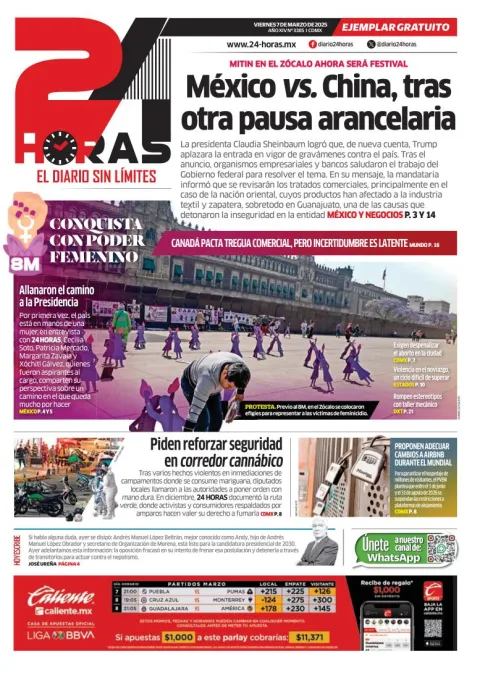 Portada de 24 Horas del viernes, 7 de marzo de 2025