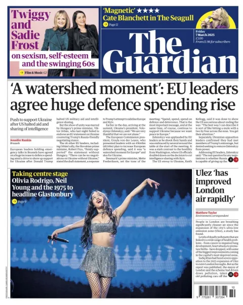 Portada de The Guardian (reino Unido) del viernes, 7 de marzo de 2025