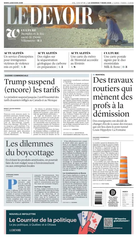 Portada de Le Devoir del viernes, 7 de marzo de 2025