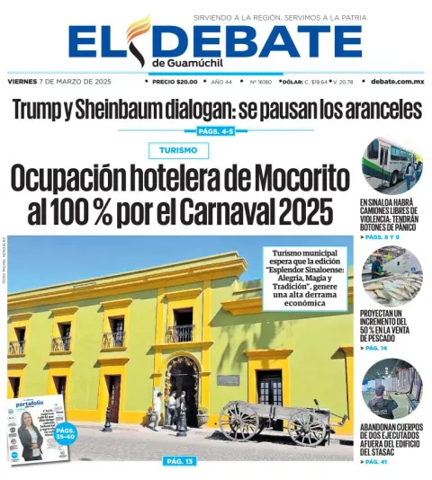 Portada de El Debate de Guamuchil del viernes, 7 de marzo de 2025