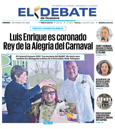 Portada de El Debate de Guasave del viernes, 7 de marzo de 2025