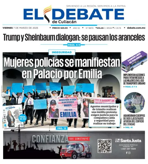 Portada de El Debate de Culiacan del viernes, 7 de marzo de 2025