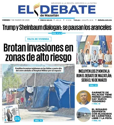 Portada de El Debate de Mazatlan del viernes, 7 de marzo de 2025