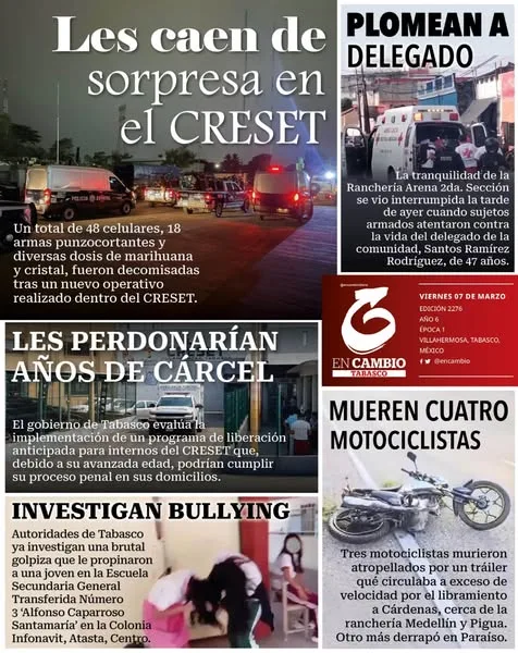 Portada de En Cambio - Tabasco (contraportada) del viernes, 7 de marzo de 2025