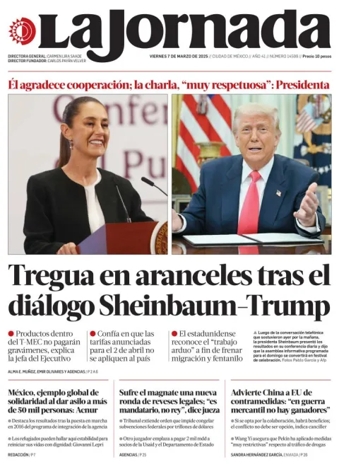 Portada de La Jornada del viernes, 7 de marzo de 2025