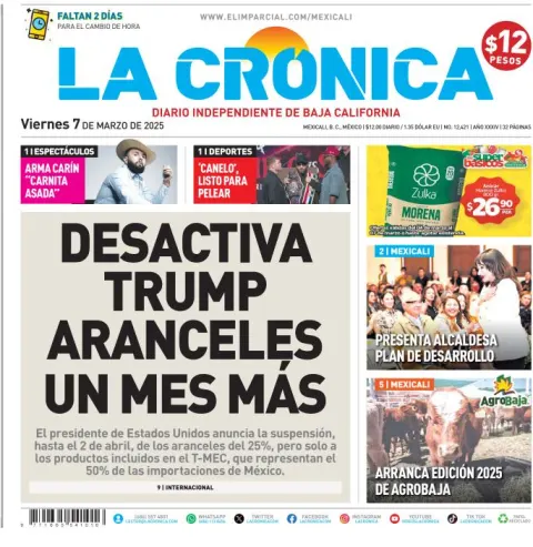 Portada de La Cronica del viernes, 7 de marzo de 2025