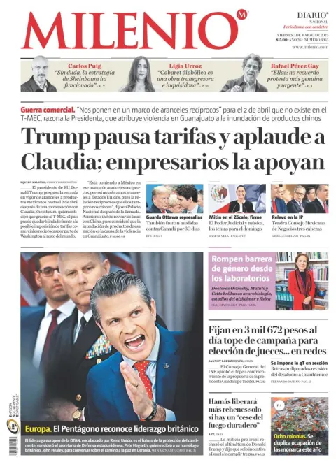 Portada de Milenio del viernes, 7 de marzo de 2025
