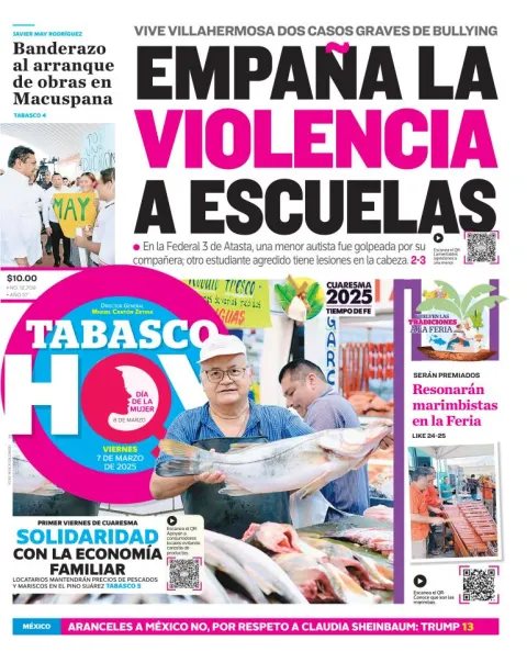 Portada de Tabasco Hoy del viernes, 7 de marzo de 2025