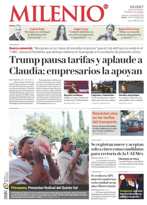 Portada de Milenio Edo de Mexico del viernes, 7 de marzo de 2025