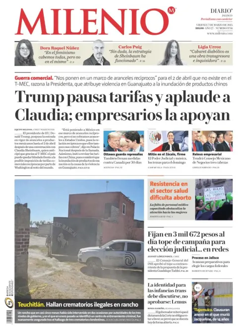 Portada de Milenio Jalisco del viernes, 7 de marzo de 2025