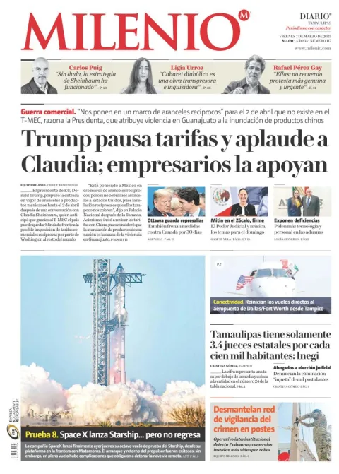 Portada de Milenio Tamaulipas del viernes, 7 de marzo de 2025