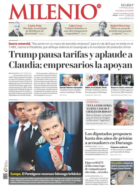 Portada de Milenio Laguna del viernes, 7 de marzo de 2025