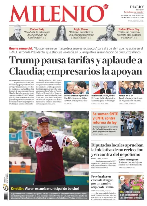 Portada de Milenio Hidalgo del viernes, 7 de marzo de 2025