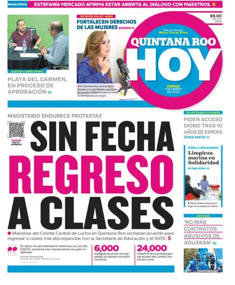 Portada de Quintana Roo Hoy del viernes, 7 de marzo de 2025