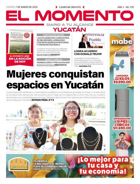 Portada de El Momento Yucatan del viernes, 7 de marzo de 2025