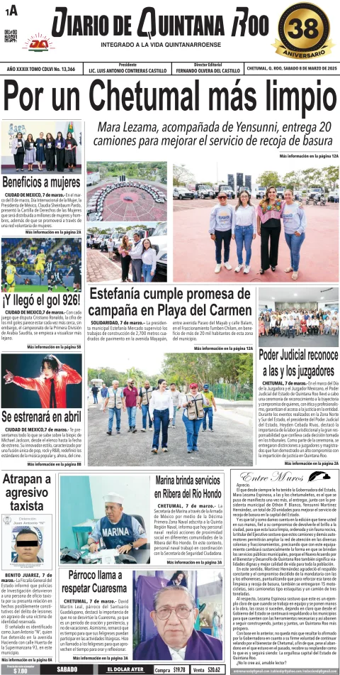Portada de Diario de Quintana Roo (portada)