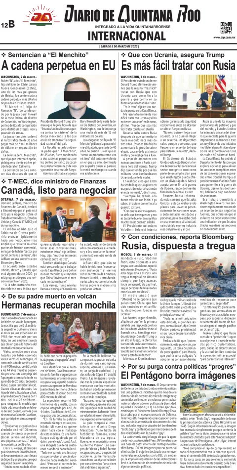Portada de Diario de Quintana Roo (contra Portada)