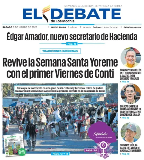 Portada de El Debate de los Mochis del sábado, 8 de marzo de 2025