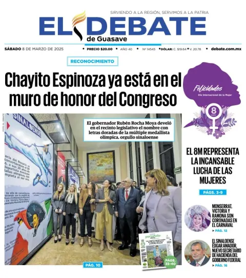 Portada de El Debate de Guasave del sábado, 8 de marzo de 2025