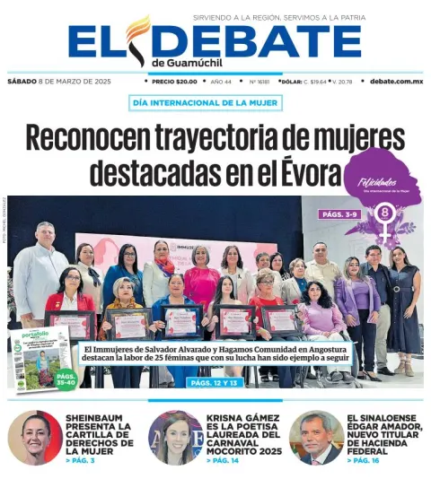 Portada de El Debate de Guamuchil del sábado, 8 de marzo de 2025