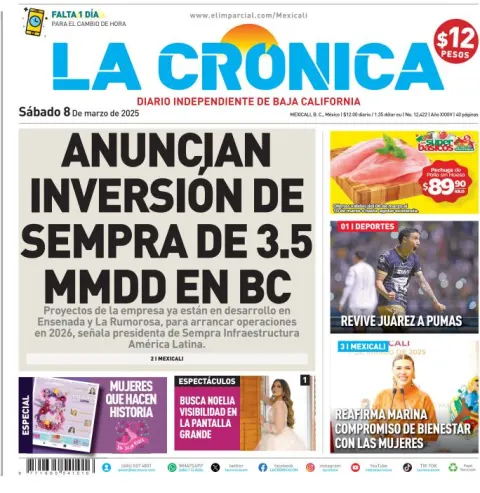 Portada de La Cronica del sábado, 8 de marzo de 2025