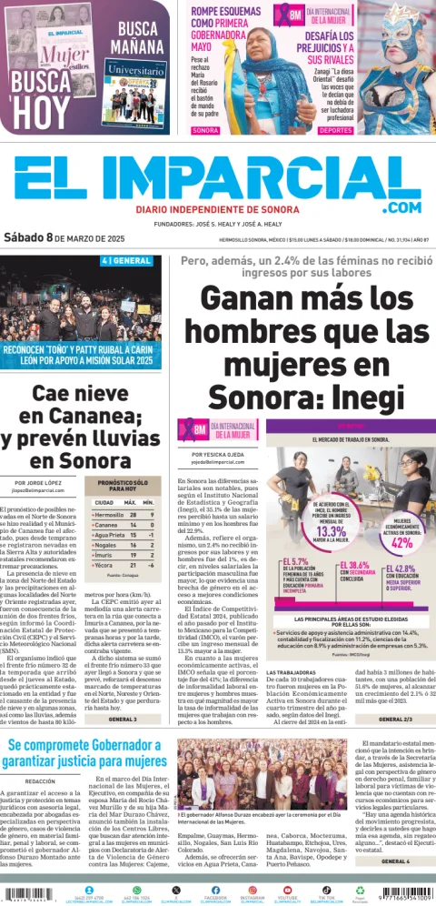 Portada de El Imparcial del sábado, 8 de marzo de 2025