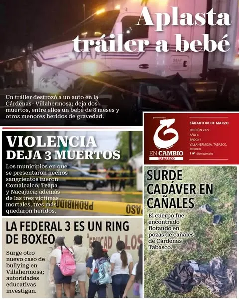Portada de En Cambio - Tabasco (contraportada) del sábado, 8 de marzo de 2025