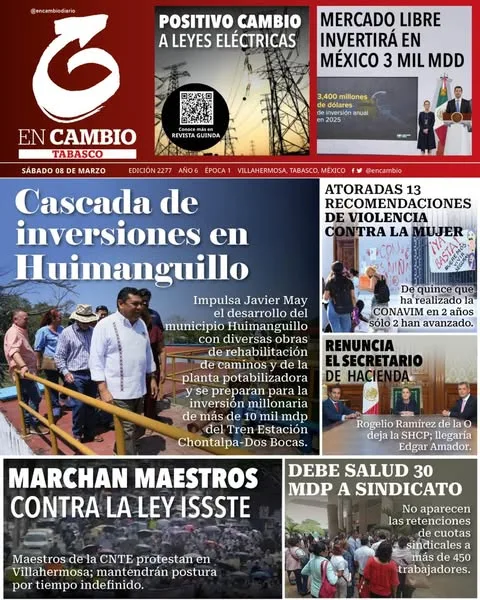 Portada de En Cambio - Tabasco (portada) del sábado, 8 de marzo de 2025