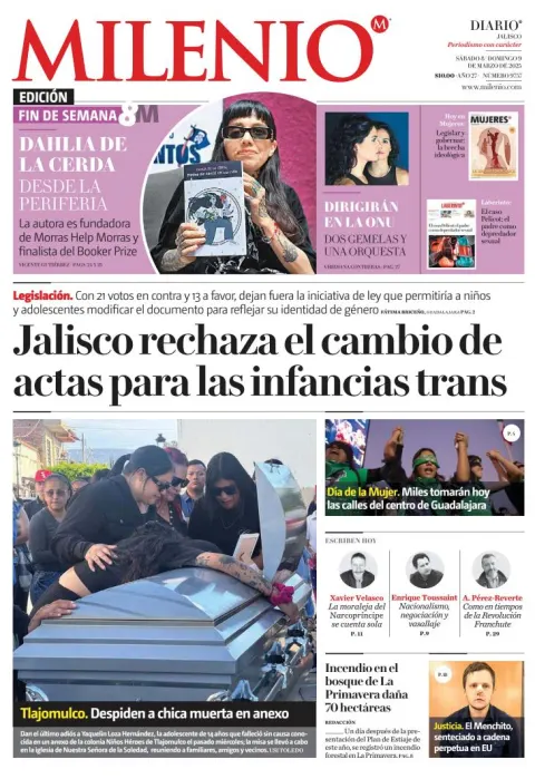 Portada de Milenio Jalisco del sábado, 8 de marzo de 2025