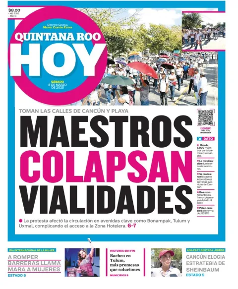Portada de Quintana Roo Hoy del sábado, 8 de marzo de 2025