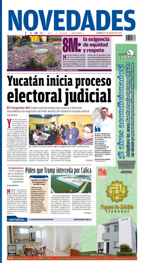 Portada de Novedades Quintana Roo del domingo, 9 de marzo de 2025