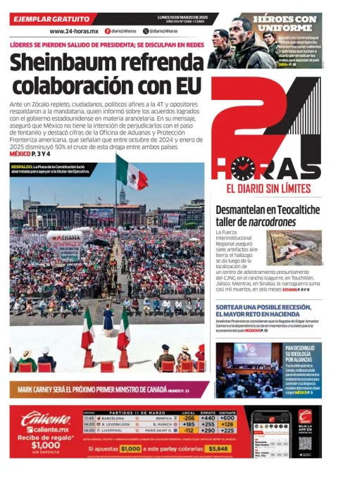 Portada de 24 Horas del lunes, 10 de marzo de 2025