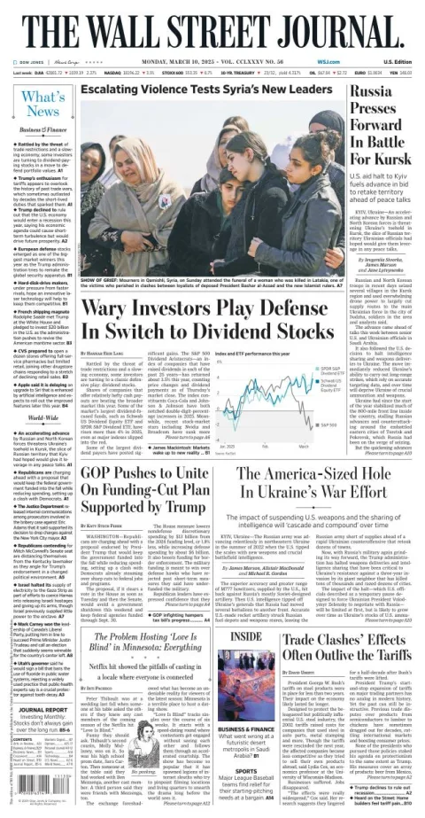 Portada de The Wall Street Journal del lunes, 10 de marzo de 2025