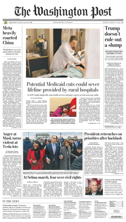 Portada de The Washington Post del lunes, 10 de marzo de 2025