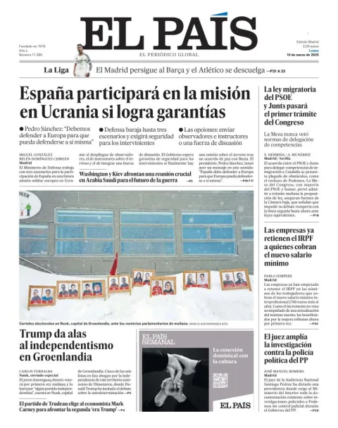 Portada de El Pais del lunes, 10 de marzo de 2025