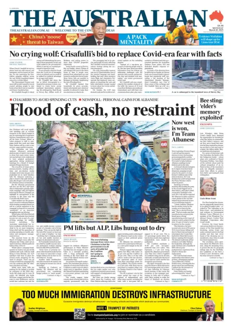 Portada de The Australian del lunes, 10 de marzo de 2025