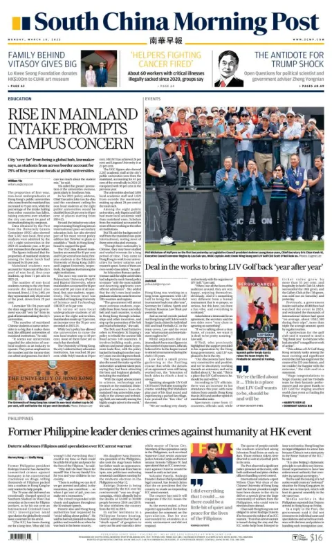 Portada de South China Morning Post del lunes, 10 de marzo de 2025