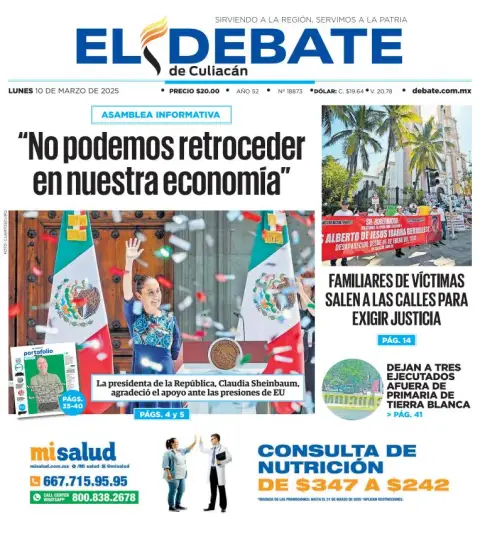 Portada de El Debate de Culiacan del lunes, 10 de marzo de 2025