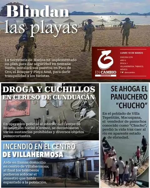 Portada de En Cambio - Tabasco (contraportada) del lunes, 10 de marzo de 2025